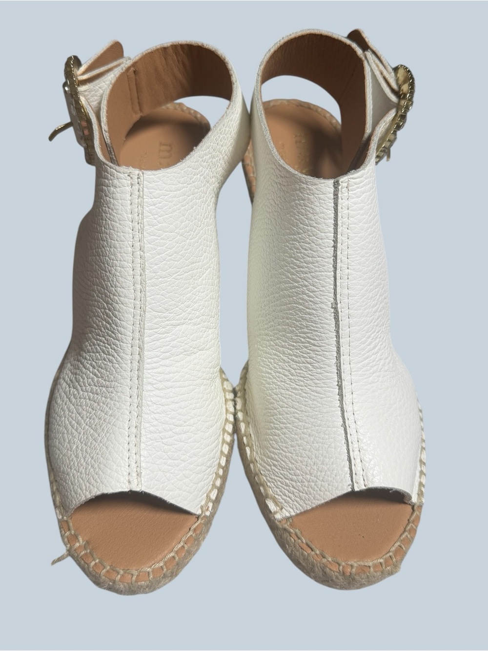 Maypol Made in Spain White Espadrille Wedge Sandals with Rhinestone Buckle - Picture 14 of 16